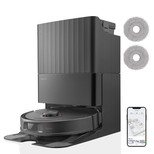 roborock Qrevo Pro Set robot vacuum with mopping function & lift-off mop, 7000Pa suction, FlexiArm Design™ edge cleaning, 60°C hot water mop wash, includes 2 extra mops, robot vacuum set (Black)