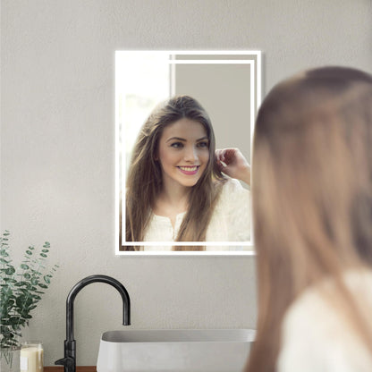 Boromal bathroom mirror with lighting 60x40cm wall switch bathroom mirror horizontal/vertical 6500K cool white wall mirror light mirror