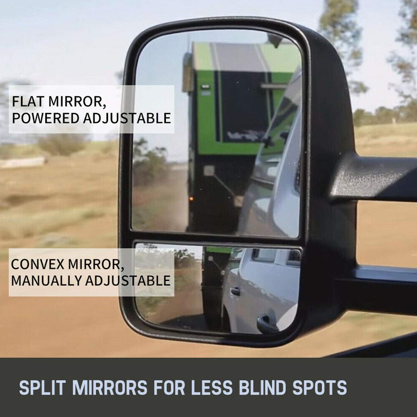 Areyourshop Extendable Towing Mirrors for Ford Ranger MK PX XL XLT XLS Wildtrak 2012-ON - Manual Telescoping, Black ABS, with Smoke Indicators, Left and Right