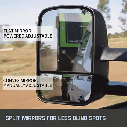 Areyourshop Extendable Towing Mirrors for Ford Ranger MK PX XL XLT XLS Wildtrak 2012-ON - Manual Telescoping, Black ABS, with Smoke Indicators, Left and Right