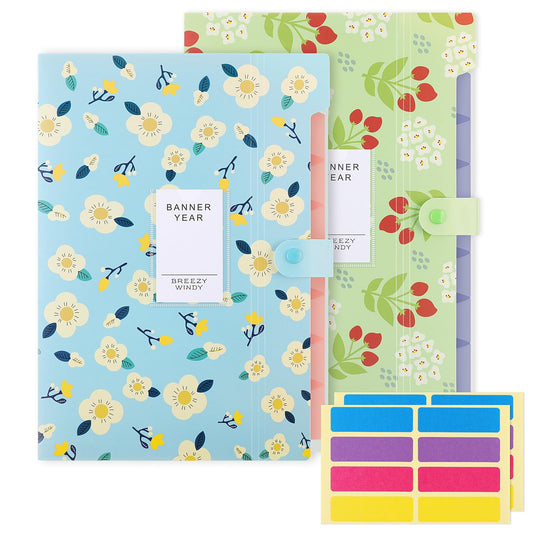 KONVINIT document folder for A4 documents, expandable with organized compartments and labels. Ideal for school, home, work, or office. Set of 2.