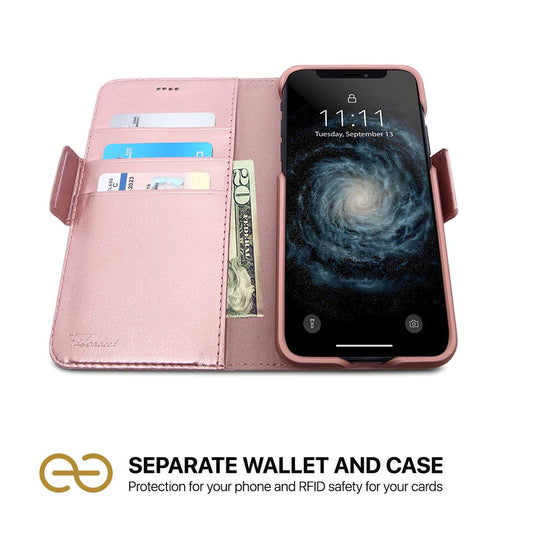 Dream Fibonacci 2in1 phone case flipcase for iPhone 11 | Magnetic iPhone case | TPU leather case protective cover, RFID protection, vegan faux leather, gift box | Pink