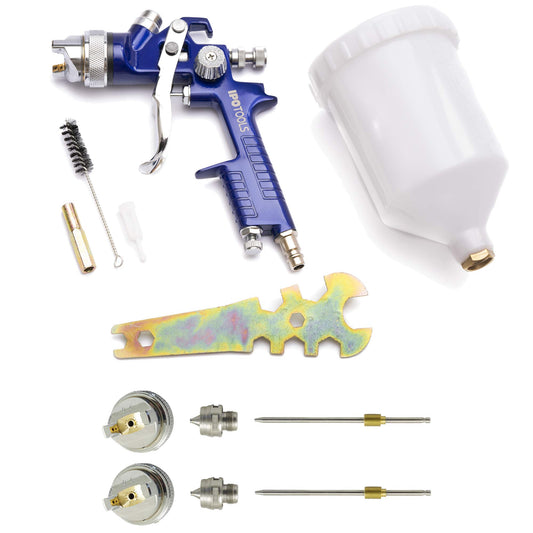 IPOTOOLS HVLP paint spray gun 1.4mm + 1.7mm & 2.0mm nozzle - H-827P professional paint spraying system spray gun with 600ml plastic cup and stainless steel nozzle 2X nozzle set
