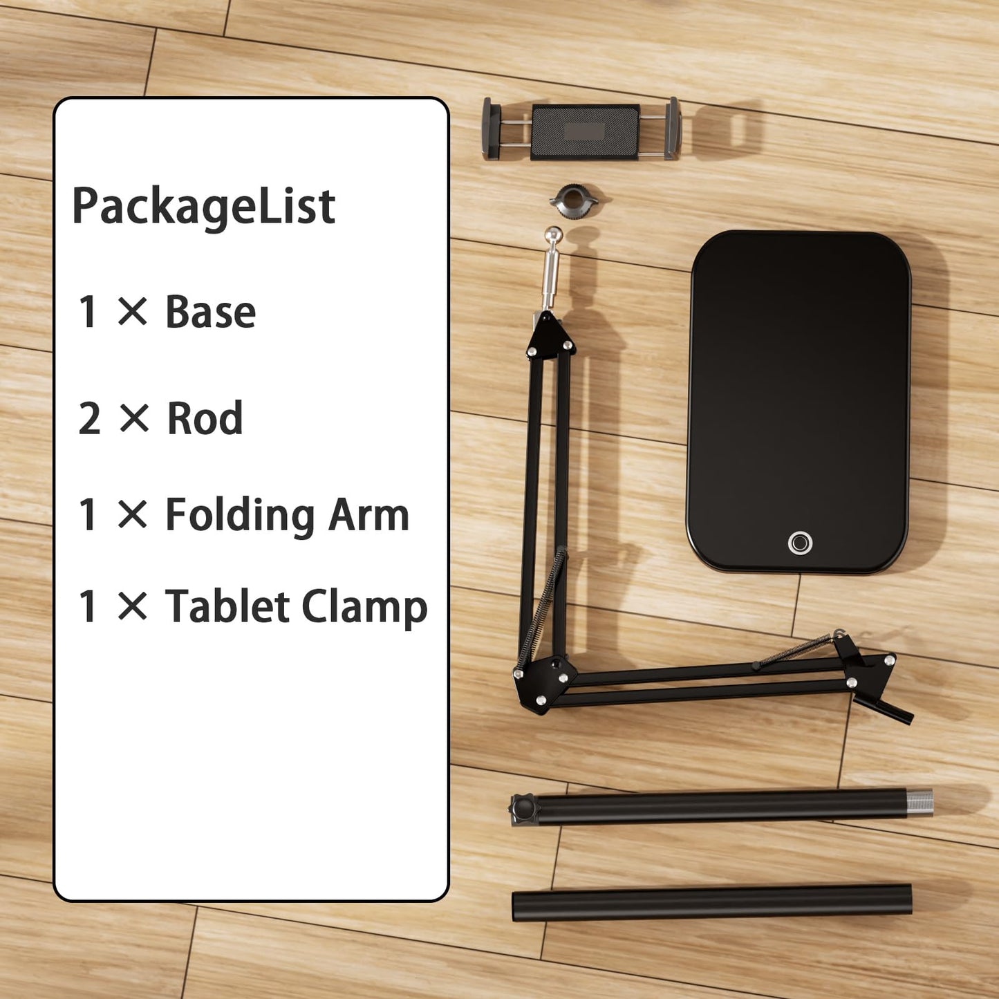 BluuSuuk Tablet Floor Stand with Adjustable Foldable Tablet Arm, Tablet Holder for iPad iPhone iPad Air Mini Kindle Samsung Tab or other 4.7-12.9 inch phones or tablets - Black