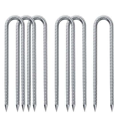 Ground anchor for trampoline, heavy duty metal 32cm ground stakes with U-shape design, galvanized steel pegs with chisel tip end, perfect for securing tents and trampolines (6 Pack, Silver U-shaped).