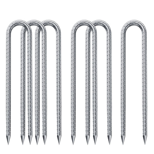 Ground anchor for trampoline, heavy duty metal 32cm ground stakes with U-shape design, galvanized steel pegs with chisel tip end, perfect for securing tents and trampolines (6 Pack, Silver U-shaped).