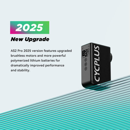 CYCPLUS AS2 PRO Tiny Bike Pump with Gauge, max 120 PSI Electric Bike Pump, automatic shut-off, with Presta and Schrader valve for e-bike, mountain bike, city bike, and road bike (2025 version)