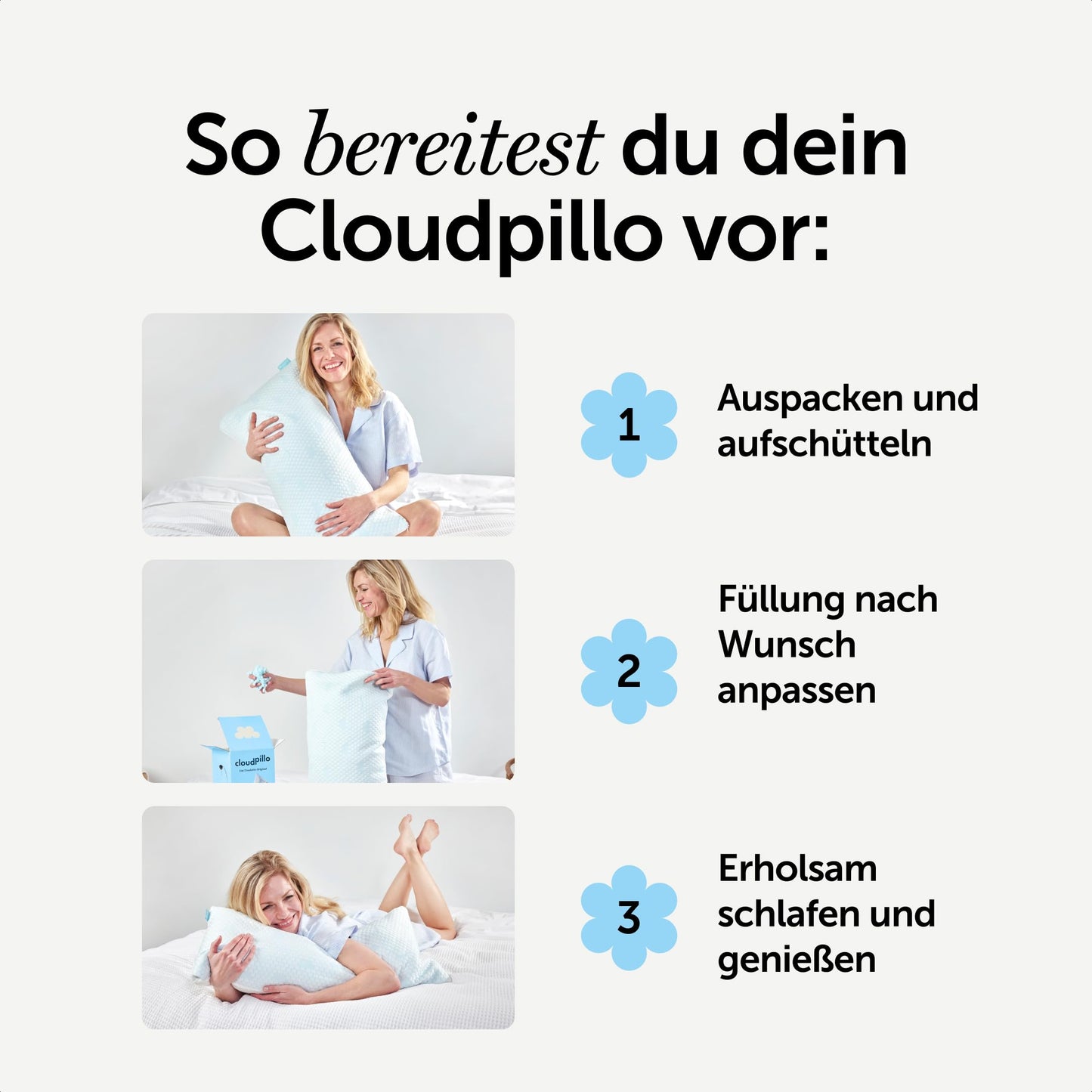 Cloudpillo pillow 40x80 cm - Ergonomic memory foam pillow, adjustable height sleeping pillow for all sleeping positions, breathable & hypoallergenic, ideal for side sleepers.