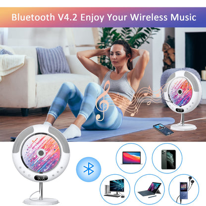 Gueray CD Player Bluetooth with touch button speaker CD player for wall mounting supports remote control display FM radio USB and TF card playback 3.5mm AUX dust cover pull switch design