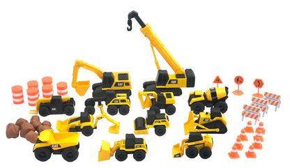 CAT® Construction Little Machines Mega Set I With 40 pieces I Includes vehicles, a crane, traffic signs, cones, blocks, and cylinders I For kids aged 3 years and up.