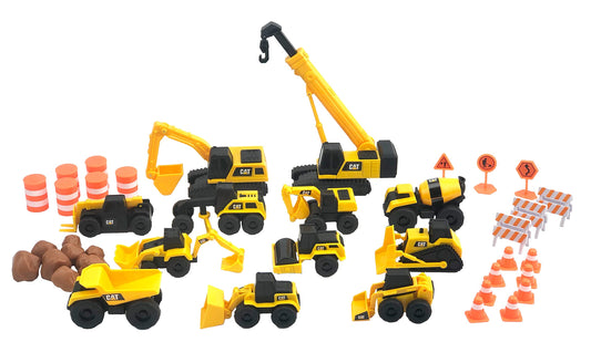 CAT® Construction Little Machines Mega Set I With 40 pieces I Includes vehicles, a crane, traffic signs, cones, blocks, and cylinders I For kids aged 3 years and up.