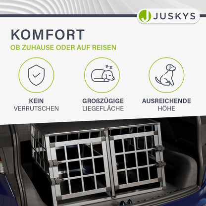 Juskys aluminum dog transport box L-X - 89x70x51 cm - car dog box sturdy & easy to clean - grid doors lockable - aluminum travel box for dogs