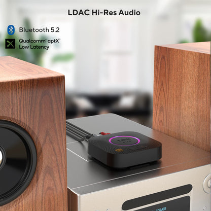 1Mii B06S+ Bluetooth 5.2 receiver, HiFi audio adapter with LDAC, volume control, aptX HD & Low Latency wireless receiver for stereo system speakers, with 3.5mm/RCA outputs