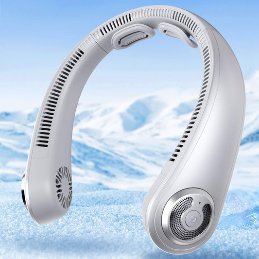 BOIROS Neck Fan, 5000mAh Neck Fan with Neck Support, Rechargeable USB Neck Fan Quiet, 5 Speed Levels, Portable, 360° Surround Airflow for Women and Men.