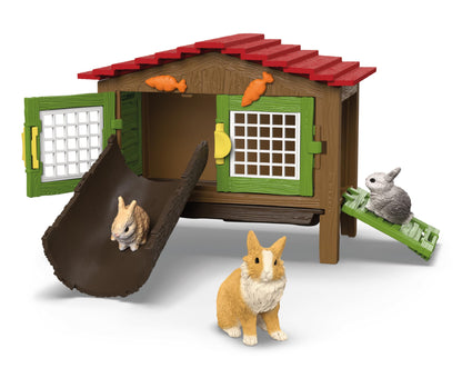 Farm World Rabbit Hutch 42728 | Set of 3 rabbits, with hutch, feed, and accessories | detailed animal figures | farm toy for kids ages 3+ | Set of 17 pieces