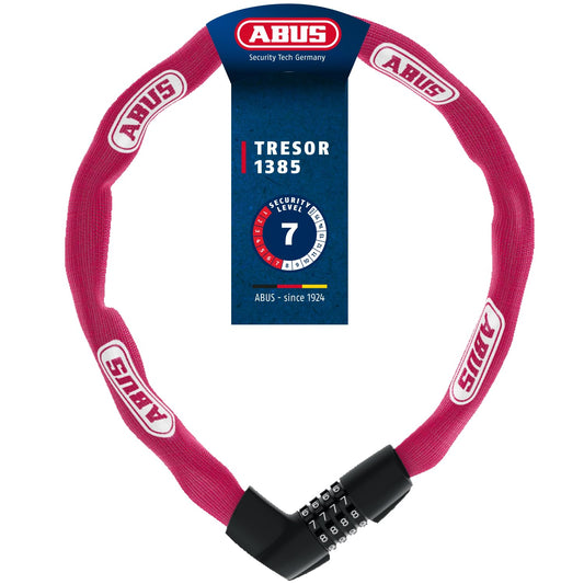 ABUS Chain Lock Tresor 1385 - Combination lock made of hardened steel - 7 mm thick square chain - ABUS security level 7 - 85 cm - Coral