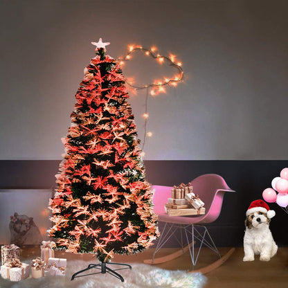 Artificial Christmas Trees 180CM Fibre Optic Christmas Tree with Pine Needle LED Lighting for Christmas Decoration at Home and Office (200 LEDs, Multicoloured Pine Needle)