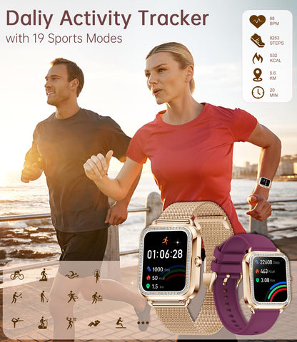 Erkwei smartwatch for women with phone function and voice assistant, 1.59'' HD display fitness tracker heart rate monitor sleep monitor message reminder small watch for iOS Android.