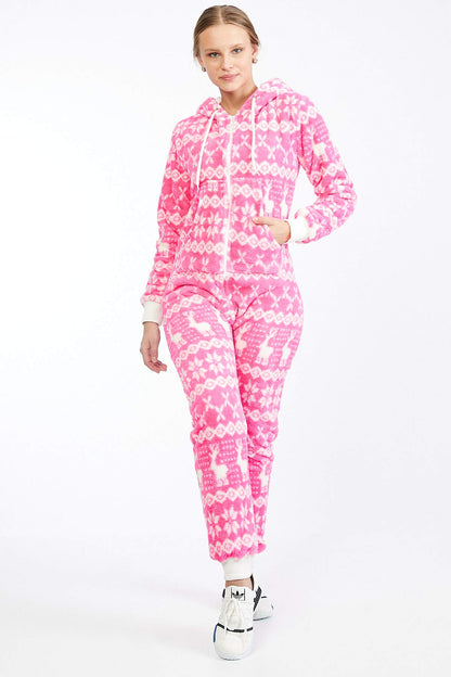 Teddy fleece teddy fur jumpsuit fluffy and cozy one piece overall warm (Pink(2910), S~36)