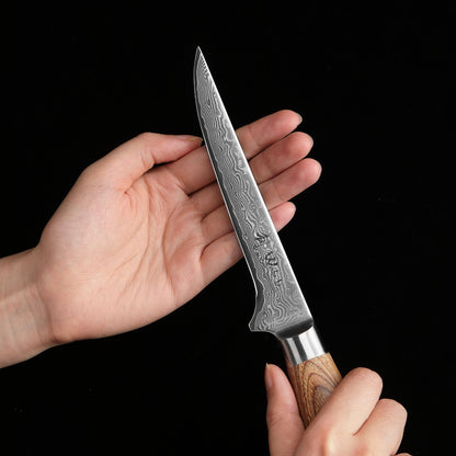 Wakoli EDIB Pro filleting knife fish | 14 cm kitchen knife made of 67 layers of Damascus steel VG10 core | boning knife with wooden handle | cutting knife for fish & meat | sharp knives in gift box
