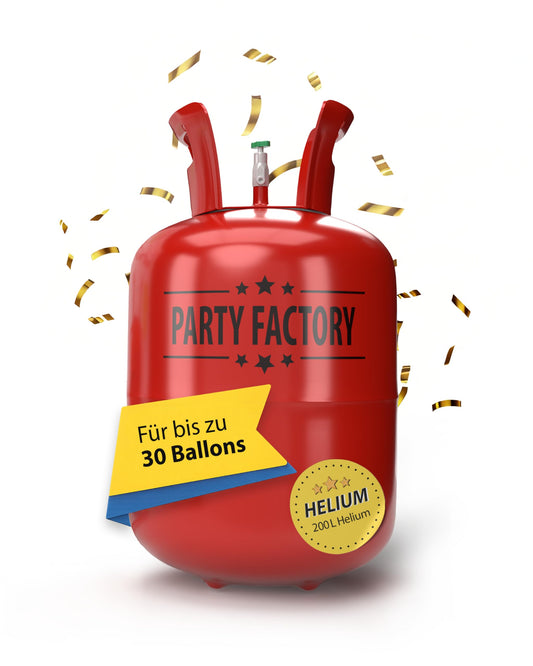 Party Factory helium gas for 30 balloons, helium gas cylinder with gas for latex, foil, and LED balloons, perfect for wedding, birthday, corporate event.