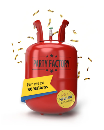 Party Factory helium gas for 30 balloons, helium gas cylinder with gas for latex, foil, and LED balloons, perfect for wedding, birthday, corporate event.