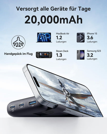 INIU Power Bank, 20000mAh 65W power bank small but powerful for phone & laptop, external portable chargers with USB C input & output, compatible with MacBook Pro, Surface Go, iPad, iPhone 17, 16, 15, 14 Pro Max, plus Steam Deck.