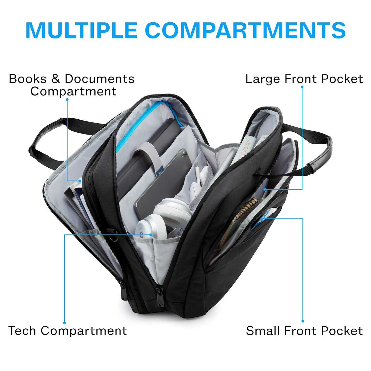 Bagsmart 17.3-inch laptop bag, expandable briefcase, computer bag for men and women, laptop shoulder bag, work bag, business trips, office, lockable (Black-17.3 inches)
