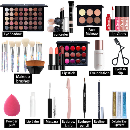 All in One Makeup Set, Makeup Sets, Makeup Kit for Women, Makeup Set Starter Kit Cosmetic Makeup Set with Eyeshadow Palette, Lipstick, Eyeliner, Mascara, Brushes For Women Girls