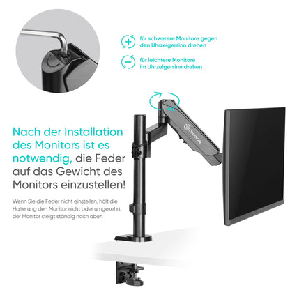 ONKRON PC monitor stand vertical for 13-34 inch screen up to 8 kg, monitor desk mount VESA 75x75 & 100x100 - screen mount 1 monitor swivel arm tilt rotation Black G70-B