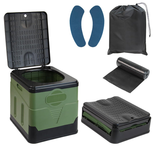 Montafox Foldable Camping Toilet up to 150kg Mobile WC Portable Compost Toilet with 12 Toilet Bags, Color: green/black