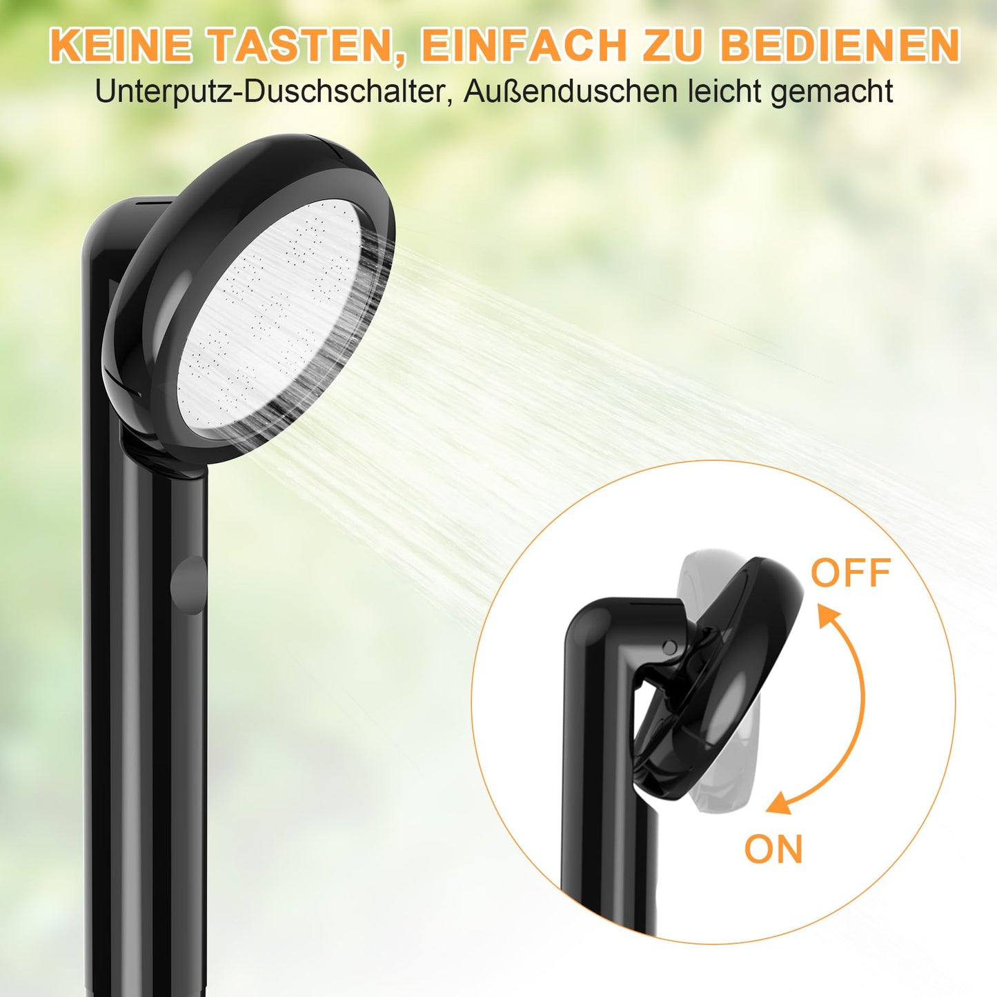 Forever Speed portable camping shower with 4000mAh battery, pump, temperature display and electricity display. Outdoor camping shower set with 2M hose for garden, car washing, beach, travel.