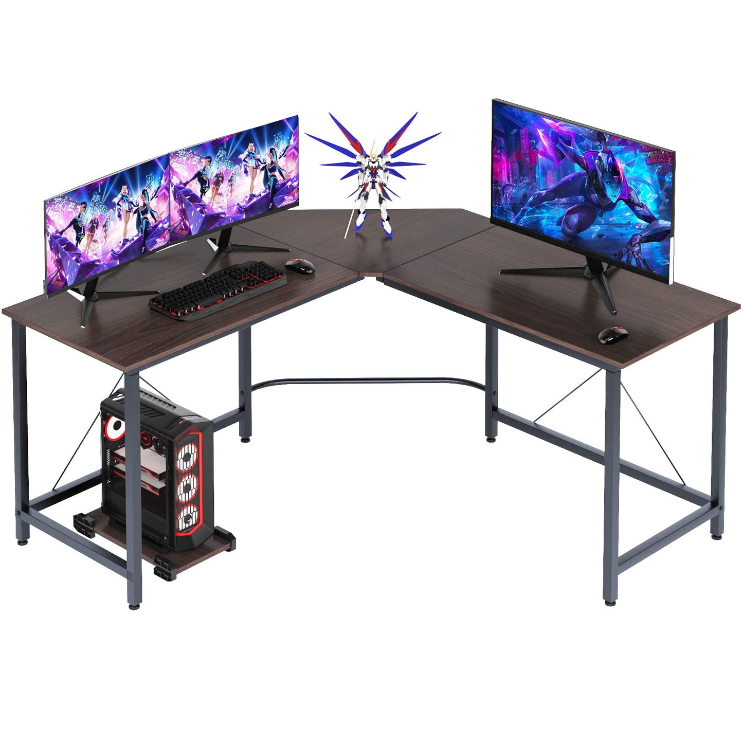 Corner desk computer desk gaming table with L-shape corner desk large gaming desk office desk corner table work desk PC laptop study table, 150 cm + 150 cm, Dark Brown