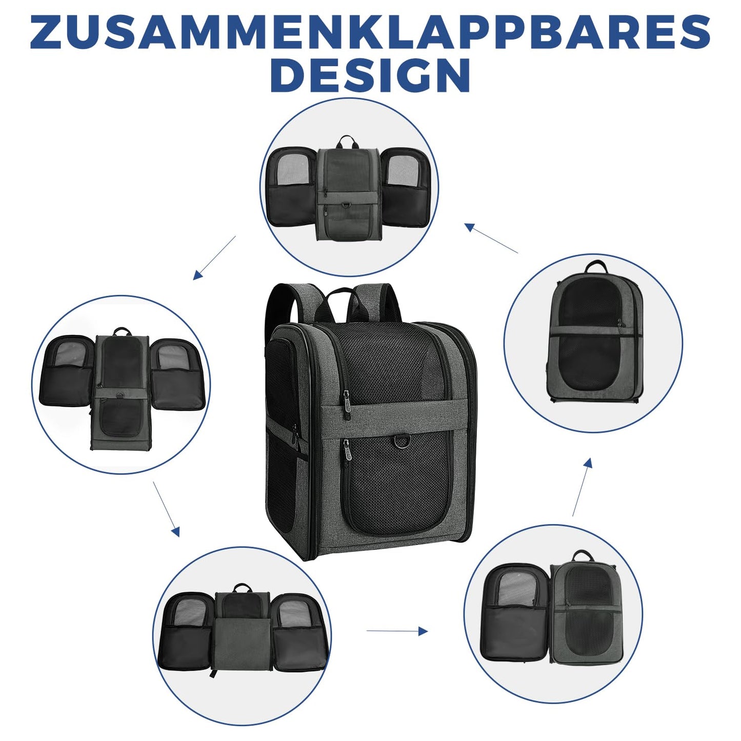 Apollo Walker Dog Backpack and Cat Backpack for Small Pets (2-15kg capacity) - Padded back support dog carrier Breathable mesh pet backpack for hiking, traveling, outdoor activities Grey