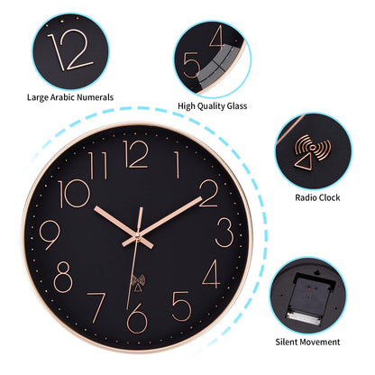 VIVILINEN Silent Wall Clock Modern Atomic Clock Non-Ticking Decorative Clock for Living Room Bedroom Office Kitchen 30x30cm/12 inches