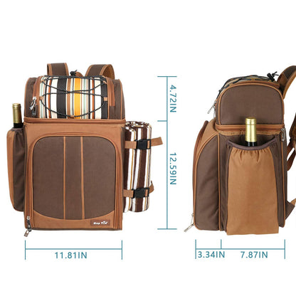 Hap Tim 4 Person Picnic Backpack Set with Insulated Leakproof Cooler Bag, Wine Holder, Fleece Blanket, Cutlery Set, Camping, Family, and Lover Gifts (EU-36079)