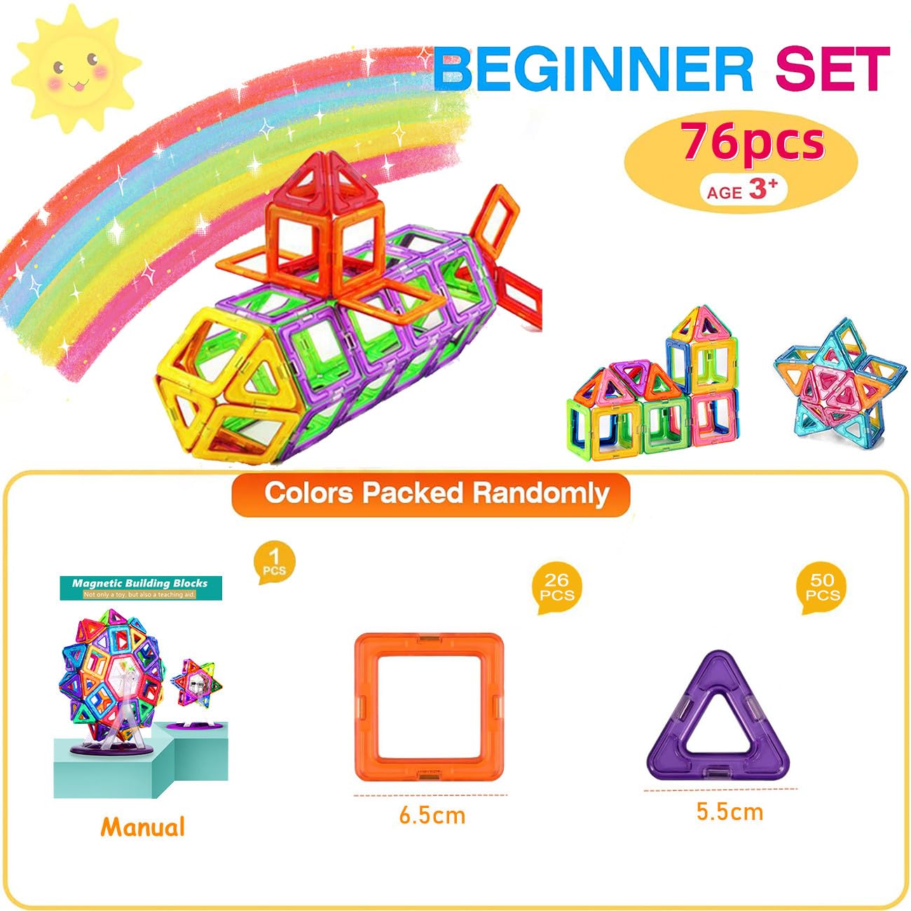 morkka Magnetic Building Blocks, Magnetic Toys Magnets Kids Magnetic Building Blocks Magnetic Toys Magnetic Games for Kids Gift from 3 4 5 6 7 8 Years Boy Girl Building Blocks Children's Toys (76 pcs)