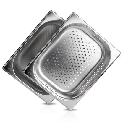 jokobela GN Container SET :: GN 1/2 65mm, 1x perforated, 1x non-perforated :: Compatible with Gaggenau/Miele/Siemens/AEG/Electrolux steam ovens (Heat-resistant, stainless steel, Dishwasher safe)