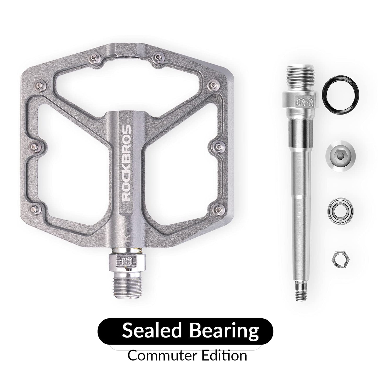 ROCKBROS Bike Pedals, CNC-machined 9/16-inch Flat Pedals made of aluminum, Flat pedals with non-slip platform & Cr-Mo steel axle for MTB, road bike, gravel & trekking bike.