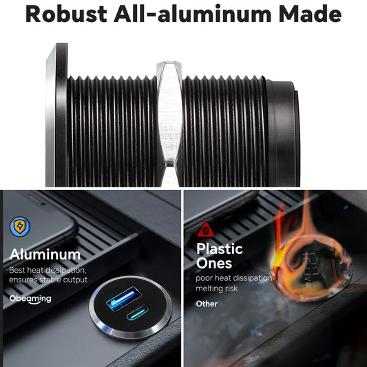 12V USB socket for RVs made of aluminum, with 24W Type C PD3.0 connection and QC 3.0. Perfect for boats, caravans, campers, trucks.