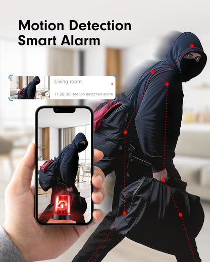 Mini Surveillance Camera | Free Cloud Storage & SD Card Storage | Smallest 4K HD Wifi Indoor Camera for Home Security | Night Vision, Motion Detection | 3000mAH Battery | with 32GB Memory Card