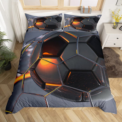 Loussiesd kids' bedding set soccer print duvet cover set black grey 2pc 135x200cm microfiber bedding for boys teens soccer sports theme with 1 pillowcase zipper