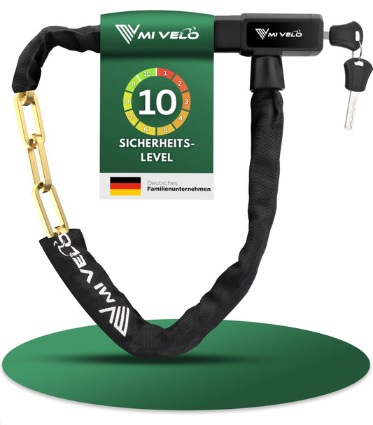 MIVELO bike lock chain lock made of hardened steel - 85cm long I bike lock - chain locks high security I 8mm square chain - bike lock for bicycle, e-bike & e-scooter (With key)