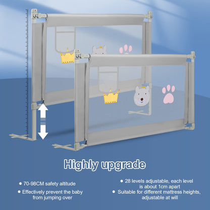 Ikodom bed rail 2X 200cm and 1x 180cm, adjustable height from 70-98cm, bed guardrail, safety rail for kids, easy to assemble baby bed rail.