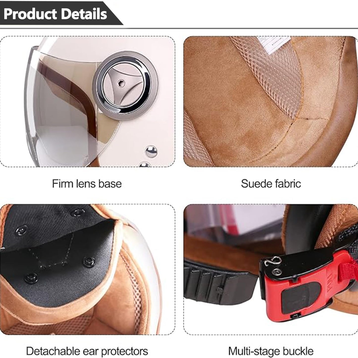 BOSERMEM Adult Motorcycle Helmet Scooter Helmet, Fashion Half-open Helmet with Goggles, Passed Traffic Safety Test to Effectively Protect Head Safety (Beige, L 57-58cm)