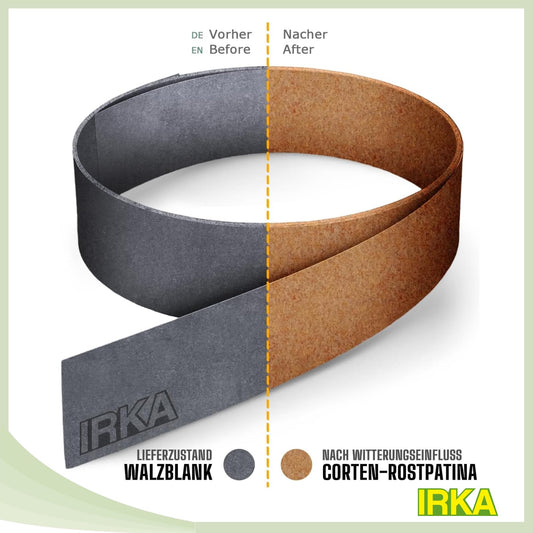 IRKA lawn edging Corten steel L15m H20cm - Flexible bed edging 1 mm thick lawn edging strip for garden bed bordering bed edging