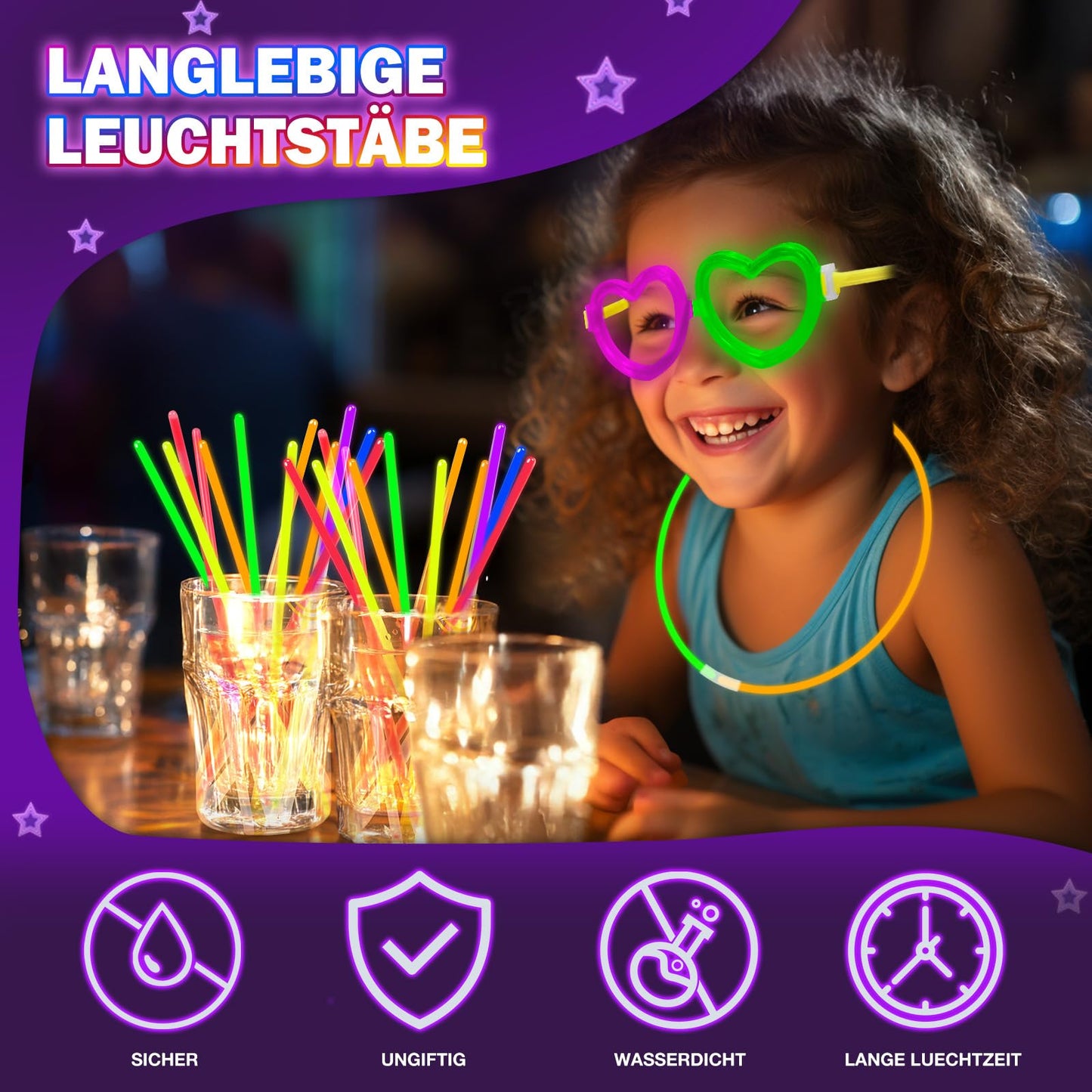 Millegu Glow Sticks Party Set, 200 glow sticks 252 connectors, neon glow stick necklaces and glow glasses for kids, decorations for festivals weddings Christmas party New Year's Eve decor 2025