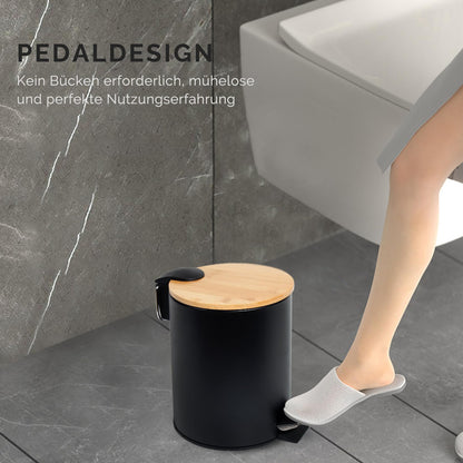 GREELUE 5L Metal Cosmetic Bin, Bathroom Trash Can with Lid, Trash Can for Bathroom with Soft Close (Black 5L)