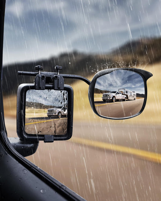 SUPAREE Trailer Mirror Car Additional Mirror Motorhome Exterior Mirror Trailer Universal Convex Mirror with Rain Cover Sun Visor for All Common Vehicle Types (2 Pieces)