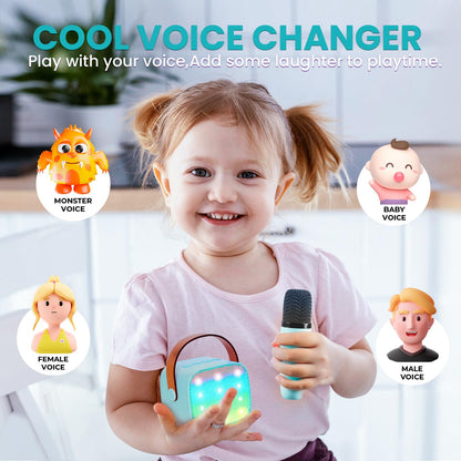 Karaoke machine with 2 microphones, [Premium Version] Wowstar Portable Bluetooth Karaoke Machine for Kids Adults with Voice Changing Effects & LED Lights Boys Girls Gifts (Blue)